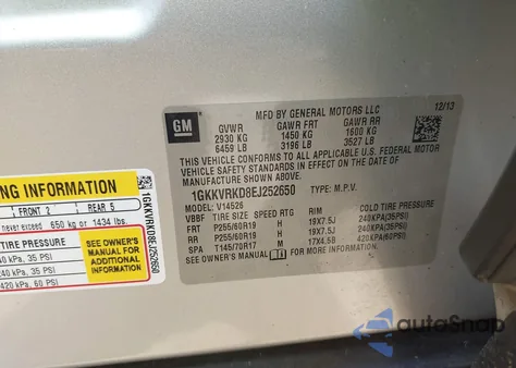 2014 GMC Acadia Slt-1 from USA, damaged, VIN 1GKKVRKD8EJ252650